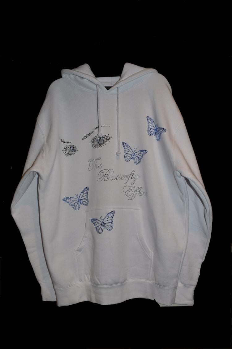 THE BUTTERFLY EFFECT WHITE RHINESTONE HOODIE