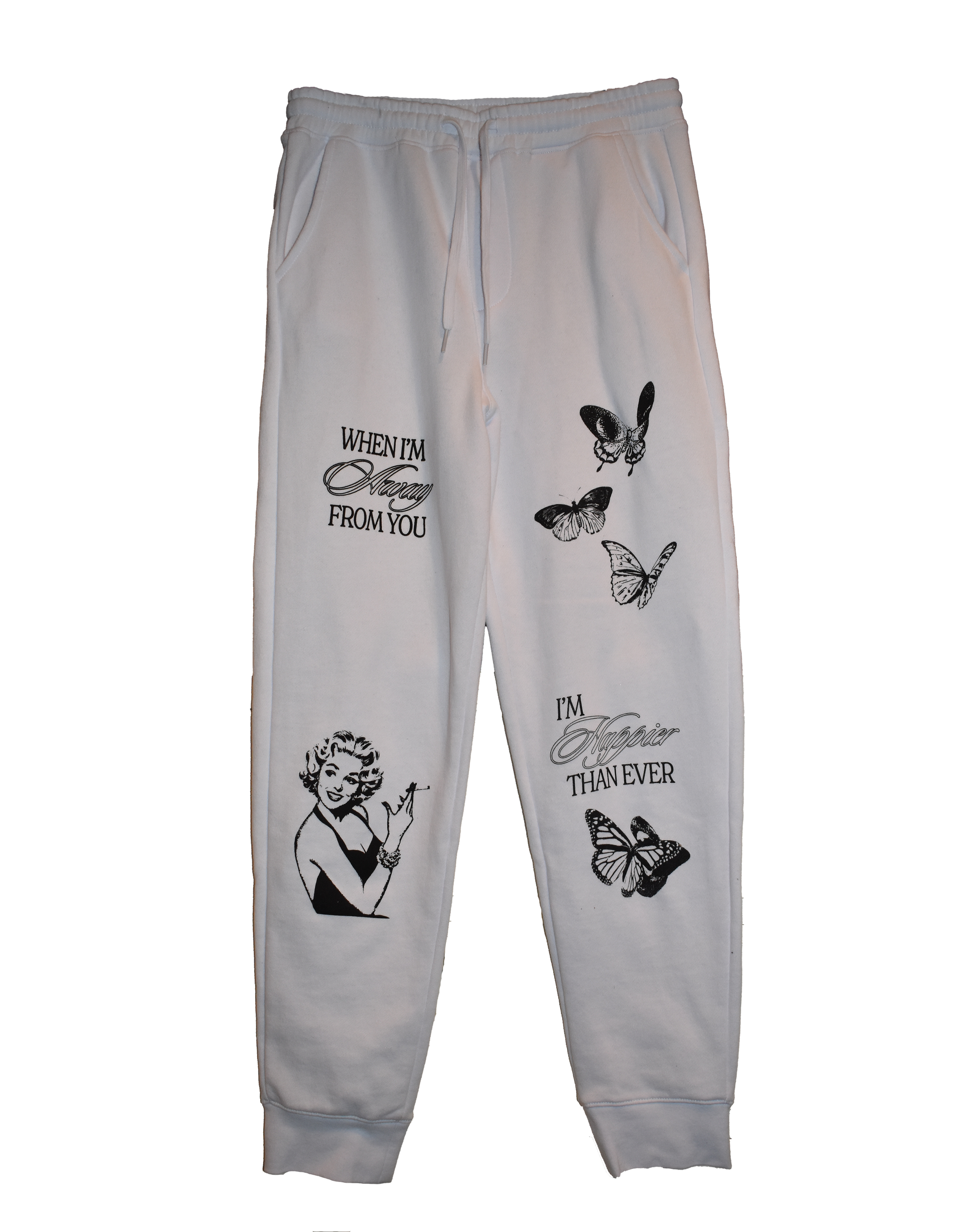 "When I'm Away From You" White Sweatpants. Best streetwear fashion API The Label
