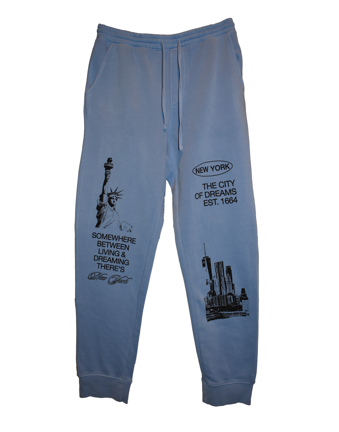 Pigment dyed Blue New York Sweatpants. Best streetwear fashion API The Label Hip hop fashion