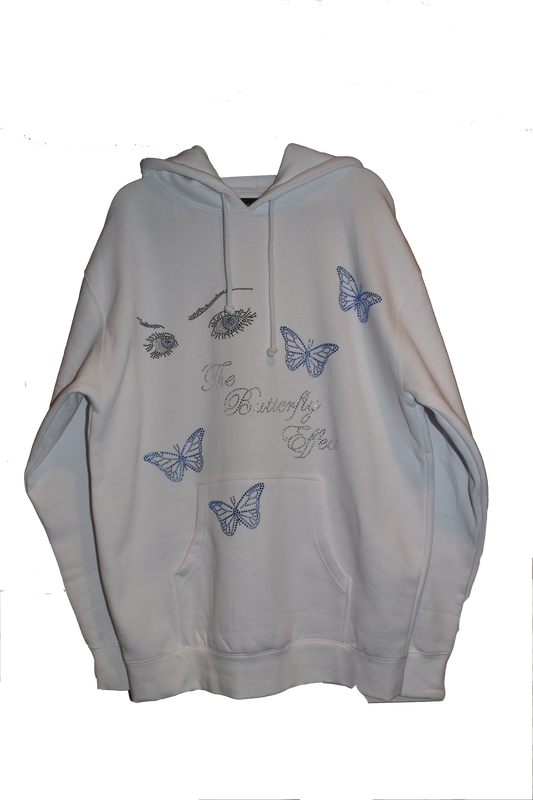THE BUTTERFLY EFFECT WHITE RHINESTONE HOODIE