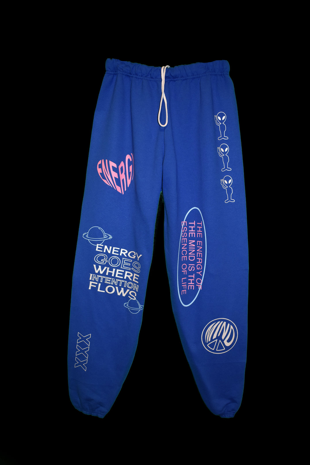 blue energy sweatpants. Energy goes where intention flows. The energy of the mind is the essence of life.