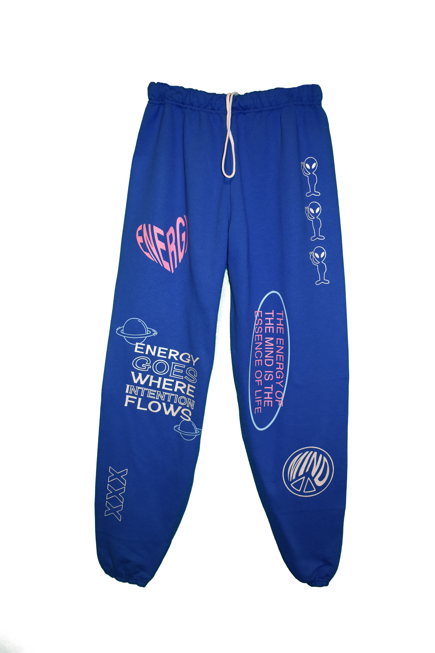 blue energy sweatpants. Energy goes where intention flows. The energy of the mind is the essence of life.